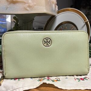 Tory Burch Mint Green zippy long Wallet